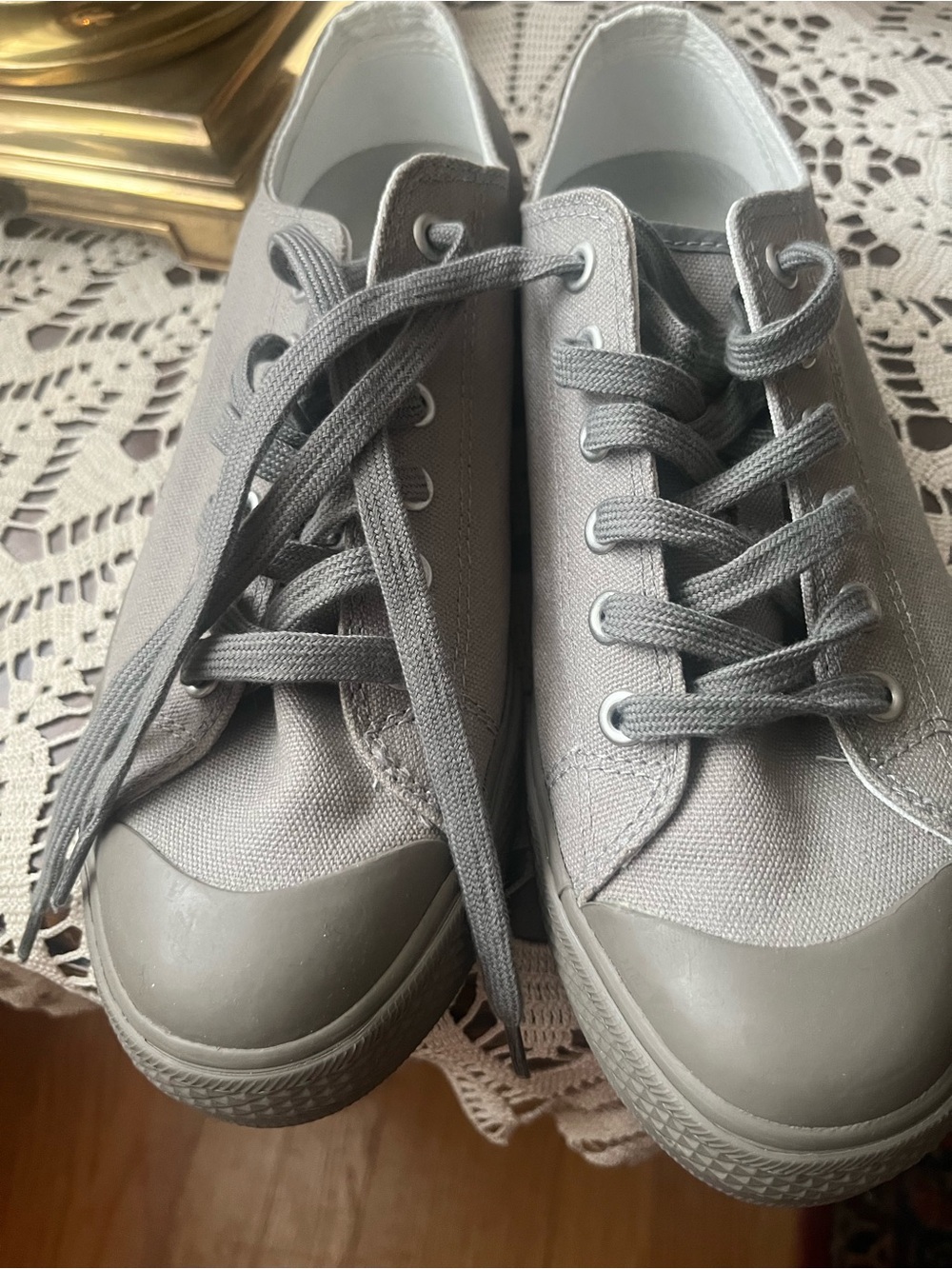 Muji Women’s Gray Canvas Lace-Up Sneakers